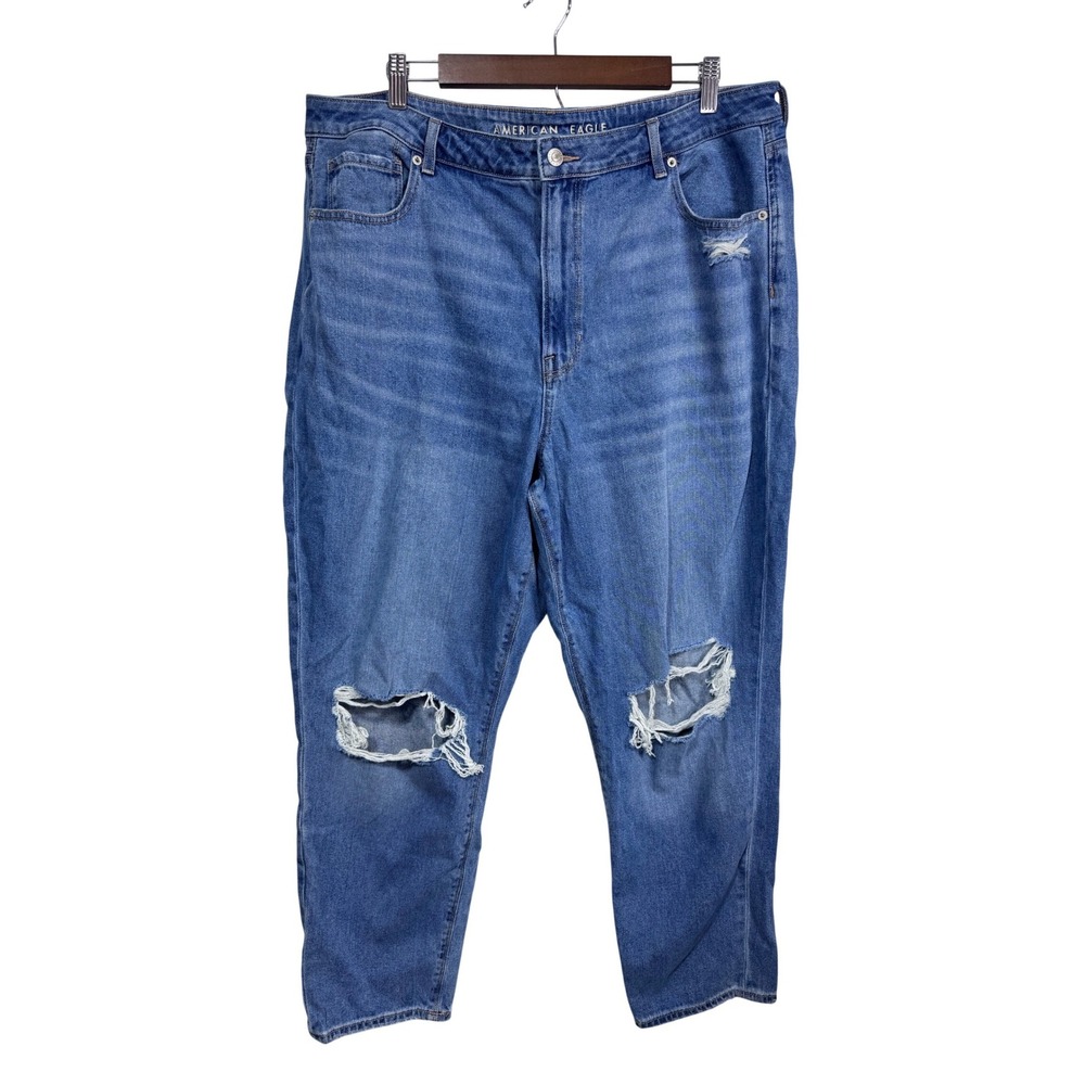 American Eagle‎ Mom Jeans Distressed Ripped Knees Medium Wash Comfort Waist 20